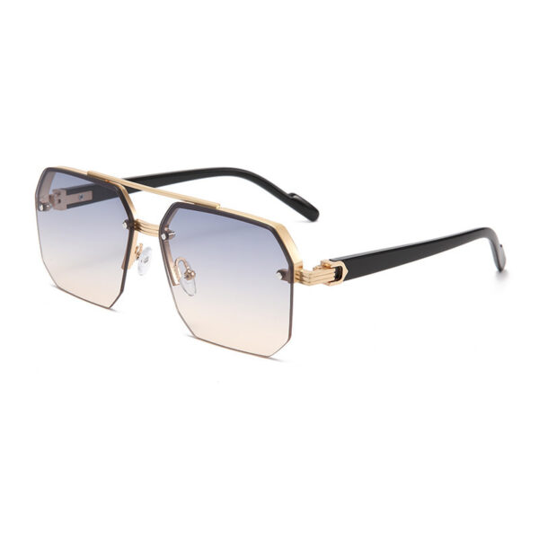 Anti-UV Double Bridge Sunglasses,Semi-Rimless Polygonal Metal-A0031