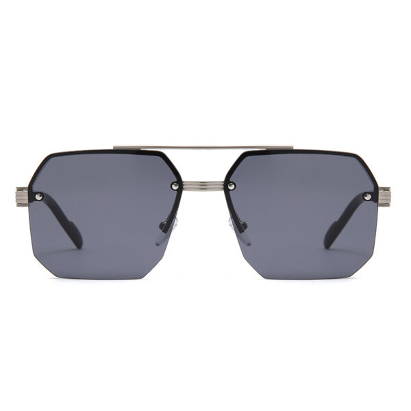 Anti-UV Double Bridge Sunglasses,Semi-Rimless Polygonal Metal-A0031