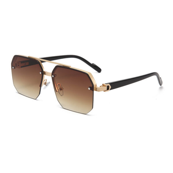 Anti-UV Double Bridge Sunglasses,Semi-Rimless Polygonal Metal-A0031