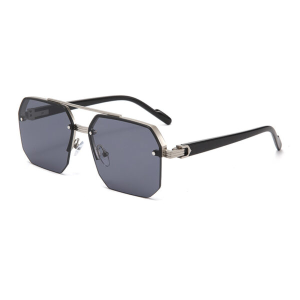 Anti-UV Double Bridge Sunglasses,Semi-Rimless Polygonal Metal-A0031