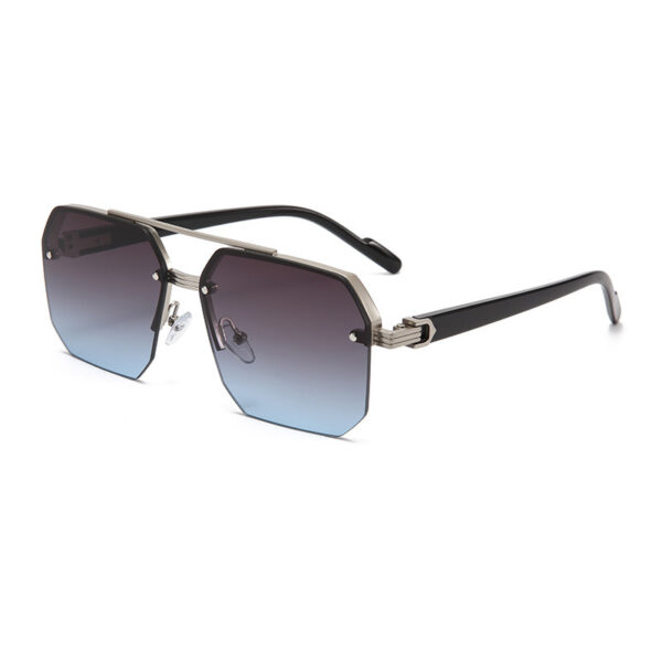 Anti-UV Double Bridge Sunglasses,Semi-Rimless Polygonal Metal-A0031