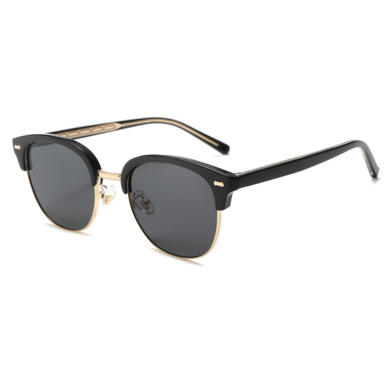 New Fashion TR Browline Sunglasses, Polarized Retro Round Metal Frame for Men and Women-GJH2005A