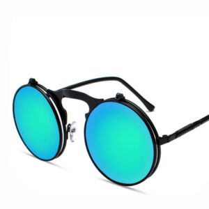 Vintage Metal Steampunk Flip-Up Sunglasses – Trendy Round Frame for Men and Women-AOH2011A