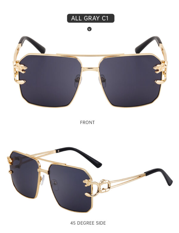 Leopard Head Square Frame Double Beam Sunglasses-A0045