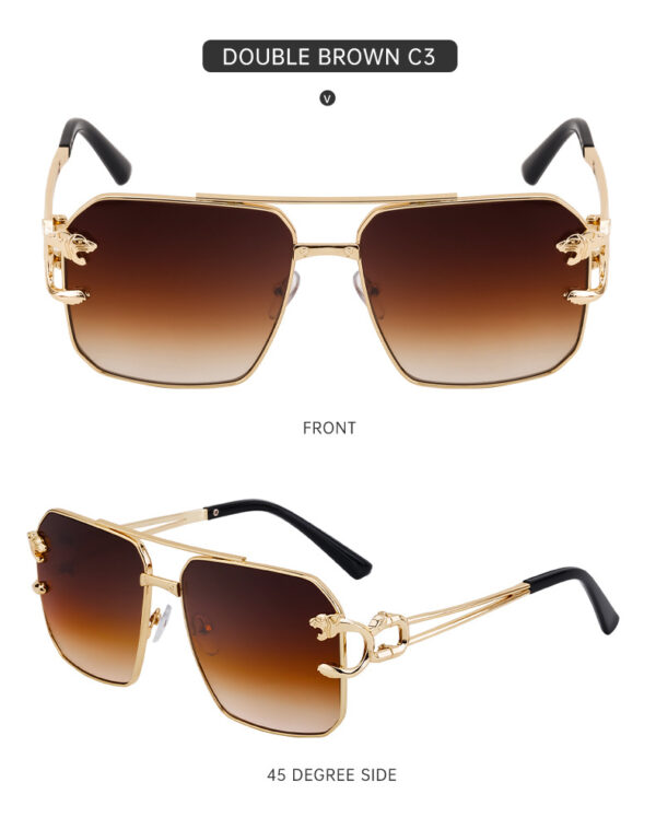 Leopard Head Square Frame Double Beam Sunglasses-A0045