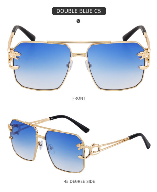 Leopard Head Square Frame Double Beam Sunglasses-A0045