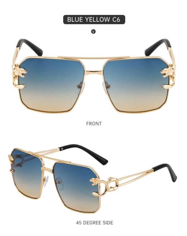 Leopard Head Square Frame Double Beam Sunglasses-A0045