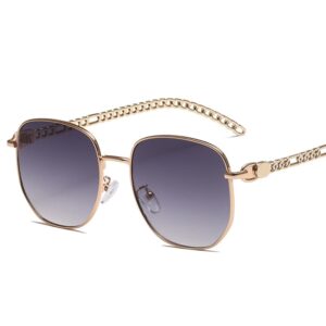 Low Nose Bridge Fit Oval Frame Metal Chain Sunglasses-GCW-13A